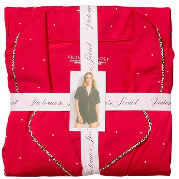 VS L Heavenly Modal Short PJ Set Red w/White Polka Dots NWT - Picture 12 of 15